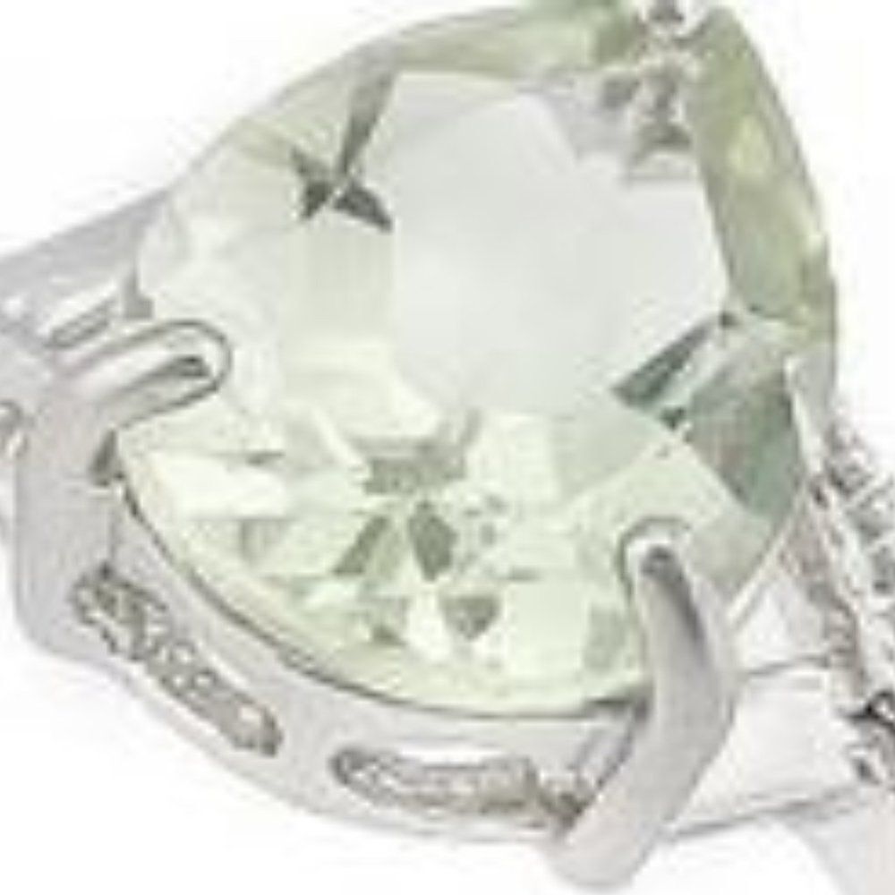 Glamouresq New .925 Silver Genuine Green Amethyst & Genuine Diamond Ring Size 5